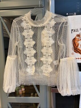 Choklate Paris French Sheer Ivory Lace Detail Blouse Small NWT coquette fairy